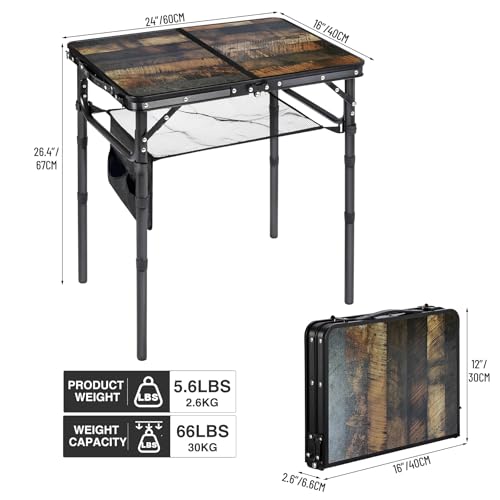 Small Folding Table with Side Pocket Adjustable Height