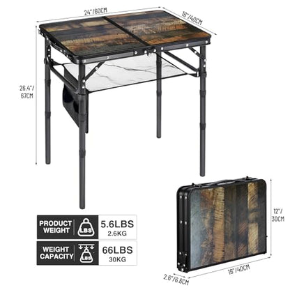 Small Folding Table with Side Pocket Adjustable Height