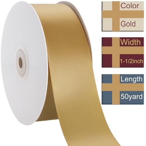 1-1/2 Inch Gold Ribbon 50Yards – Perfect for Gift Wrapping