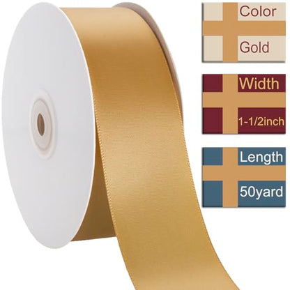 1-1/2 Inch Gold Ribbon 50Yards – Perfect for Gift Wrapping