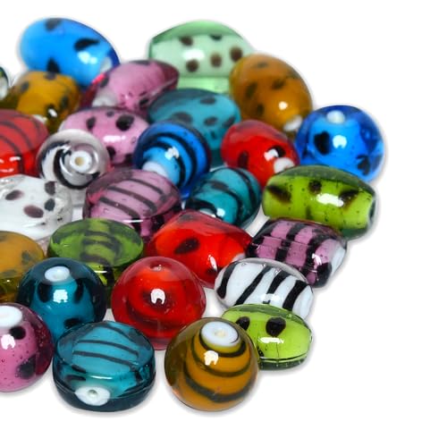 2 3 LB Assorted Glass Dots+Stripe Beads for Jewellery Making (150 Count)