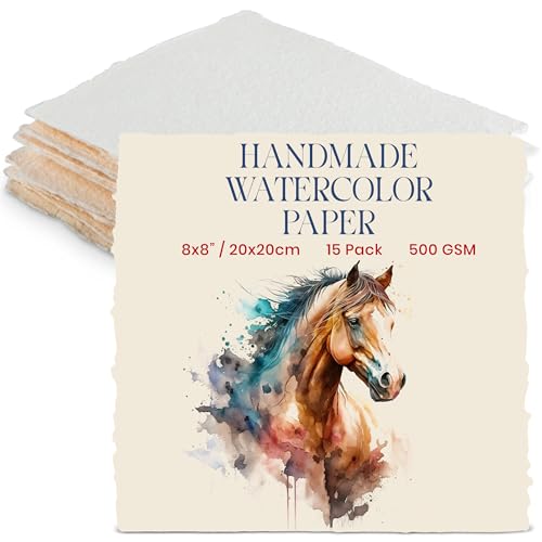 Thick Handmade Watercolor Paper with Deckled Edge (15 Count)