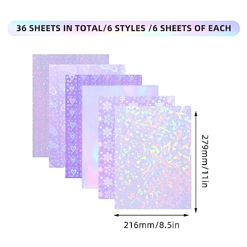 36 Sheets Holographic Laminate Sheets Clear Self Adhesive Sticker Paper (36 Count)