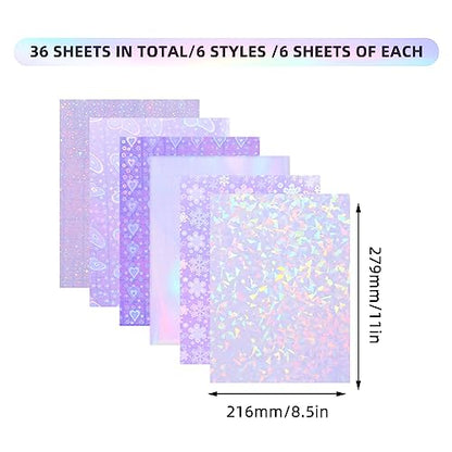 36 Sheets Holographic Laminate Sheets Clear Self Adhesive Sticker Paper (36 Count)