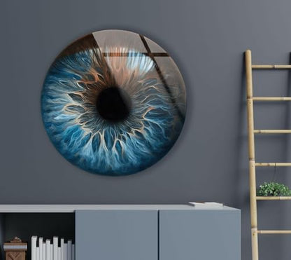 10''(25cm) Diameter Eye Round Blue Glass Wall Art Tempered Glass Printing Wall Decor Large Wall Art Wall Hangings