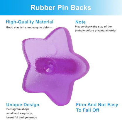 100 Pack Purple Star Shape Rubber Pin Backs