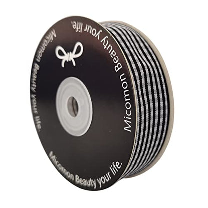 1 Inch Black and White Woven Edge Gingham Ribbon 25 Yards Each Roll 100% Polyester (75 Foot)