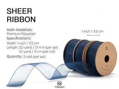 Navy Blue Organza Ribbon 1" x 30 Yd Sheer Gift Wrapping Ribbon (90 Foot)