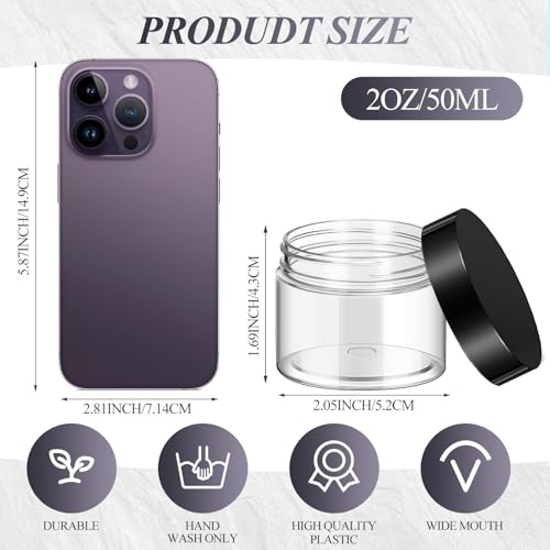 36 Pieces 2 oz Plastic Jars with Lids Wide Mouth Airtight Reusable Container Acrylic Cosmetic Small Jars for Lotions Ointments Travel Toiletries Creams Make up Storage (2 Ounce)