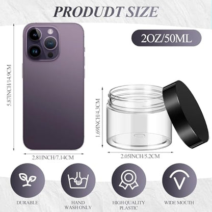 36 Pieces 2 oz Plastic Jars with Lids Wide Mouth Airtight Reusable Container Acrylic Cosmetic Small Jars for Lotions Ointments Travel Toiletries Creams Make up Storage (2 Ounce)