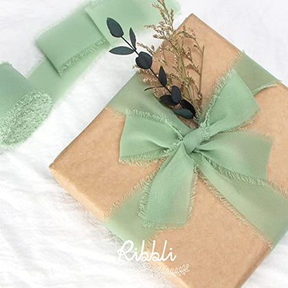Green Chiffon Ribbon1.5 inch x 30 Yard Handmade Silk Ribbon for Wrapping (90 Foot)