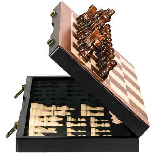 Chess Magnetic Wooden Chess Set 15" Unique Chess Board Game with Chess Pieces Storage Slots