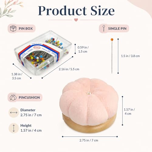 Wooden Base Pin Cushion for Sewing with 100 Plastic Head Pins