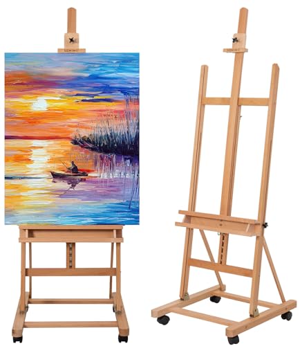 Beechwood H Frame Artist Studio Easel with Wheels and Storage Tray