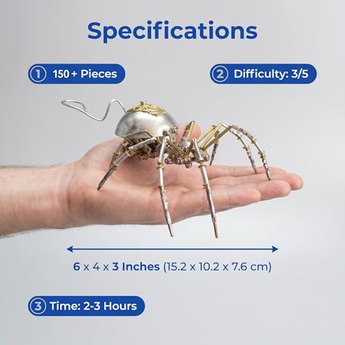 Steampunk Mechanical Insect Spider 3D Metal Puzzle Model Kits 150+ Parts No Glue Build Unique Desk Decor Christmas & Birthday Gift for Men Adults (10 Count)