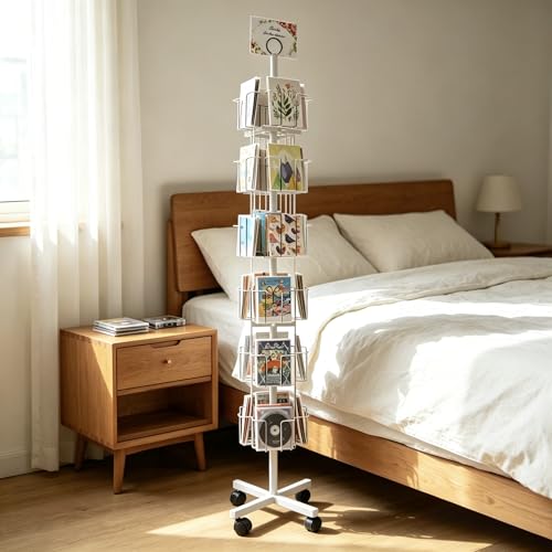 White Greeting Card Display Rack Rotating Flyer Stand 24 Pocket