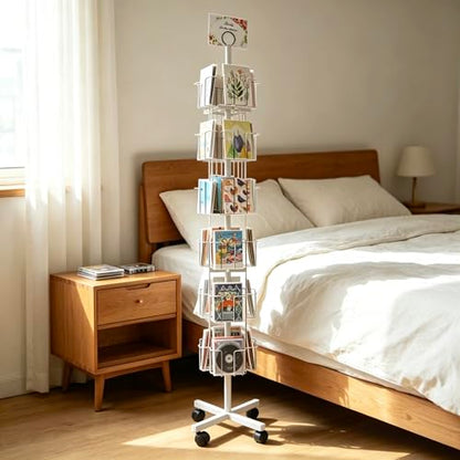 White Greeting Card Display Rack Rotating Flyer Stand 24 Pocket