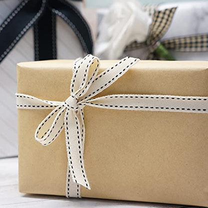 Ivory Cotton Black Stitched Ribbon 3 (30 Foot)