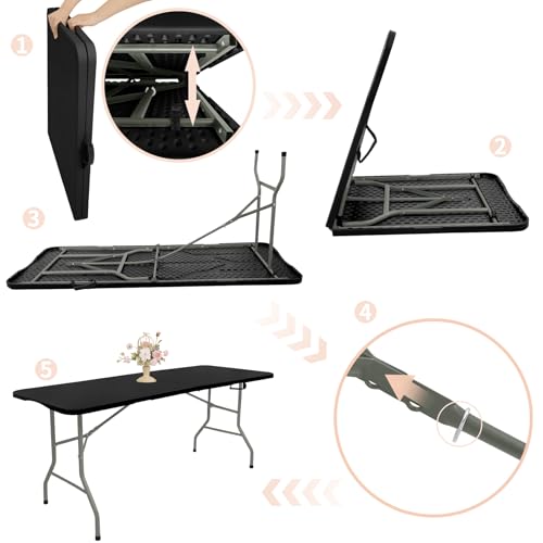 Set of 2 Folding Table 5 FT Camping Table Portable Heavy Duty Plastic Rectangular Outdoor Dining Table Steel Legs Fold (2 Count)