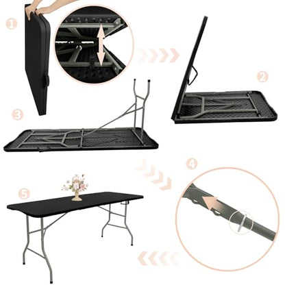 Set of 2 Folding Table 5 FT Camping Table Portable Heavy Duty Plastic Rectangular Outdoor Dining Table Steel Legs Fold (2 Count)