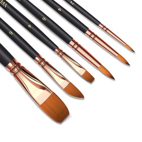 Paint Brush Set 6 Different Shapes for Watercolor Rock Face Painting Brush (6 Count)