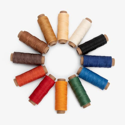 Leather Waxed Thread Round Polyester Sewing Threads Leather Craft Hand Stitching Line DIY Bracelet Thread Repair Work Cord with 12 Pcs Needles and Storage Bag (12 Count)