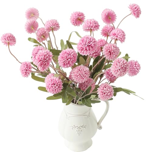 6pcs Fuchsia Pink Faux Silk Mums Artificial Flowers (6 Count)