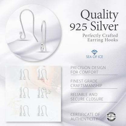 925 Sterling Silver Ear Wires Ball End French Earring Hooks for Drop Dangle Earrings Jewellery Making