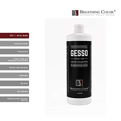 White Gesso Canvas Primer Bundle 8 oz. with Application Brush and Sandpaper. Keep Paint from Absorbing! Whether Acrylics