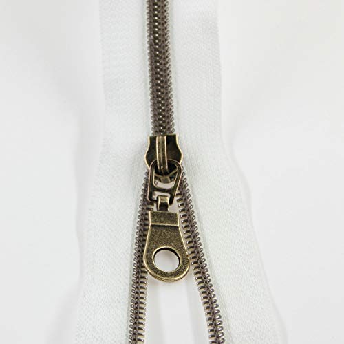 5 Antique Brass Metallic Nylon Coil Zippers by The Yard Bulk 10 Yards White Tape with 25pcs Antique Brass Sliders for DIY Sewing Tailor Craft Bag