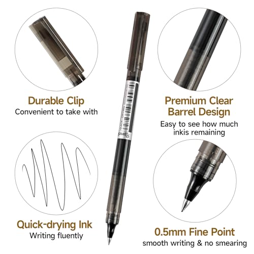 Fine Point Colored Pens 12 Colors 0.5mm Gel Ballpoint Pens Assorted Colors Liquid Ink Pens No Smear Vibrant Colorful Writing for Journaling Note Taking Doodling Coloring Office School Supplies (12 Count)