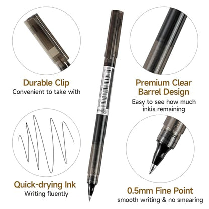 Fine Point Colored Pens 12 Colors 0.5mm Gel Ballpoint Pens Assorted Colors Liquid Ink Pens No Smear Vibrant Colorful Writing for Journaling Note Taking Doodling Coloring Office School Supplies (12 Count)