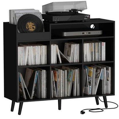 Large Record Player Stand with Vinyl Storage Cabinet