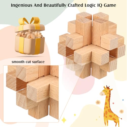 20 Pcs Wooden Brain Teaser Puzzles Small 3D Wooden Puzzles Wood Block Puzzle Logic Box Lock Mind IQ Test Removing Assembling for Adults (20 Count)