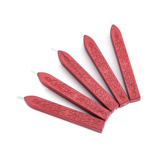 5Pcs Flashing Wine Red Sealing Wax Sticks with Wicks (5 Count)