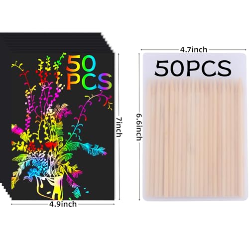 100 Pcs Scratch Art Paper Rainbow Sets Arts and Crafts for Kids ﻿