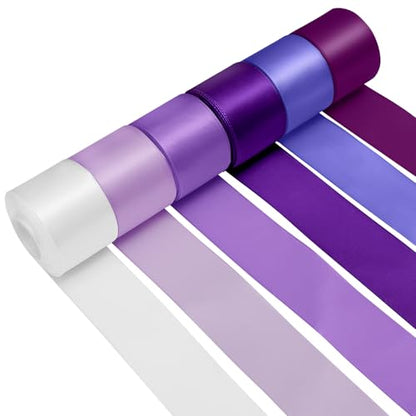 1-1/2 Inch Single-Faced Purple Satin Ribbons for Crafts Gift Wrapping Wedding | 6 Rolls Assorted Ribbons for Flower Bouquet Invitations Bridal Shower Hair Bows Garland Party Decor