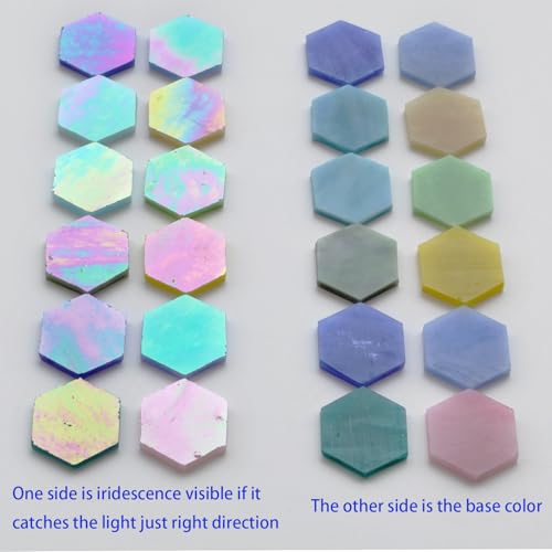 100 pcs Hexagon Iridescence Stained Glass Pieces Mosaics Tiles for Crafts Bulk (100 Count)