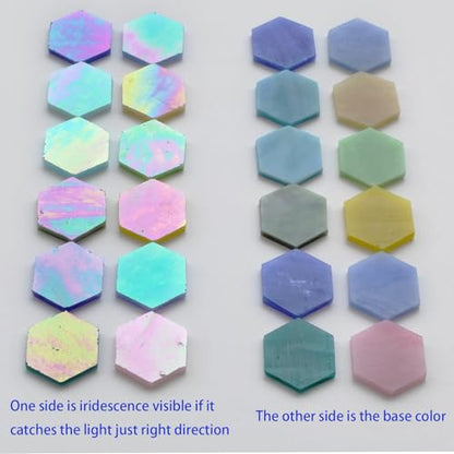 100 pcs Hexagon Iridescence Stained Glass Pieces Mosaics Tiles for Crafts Bulk (100 Count)