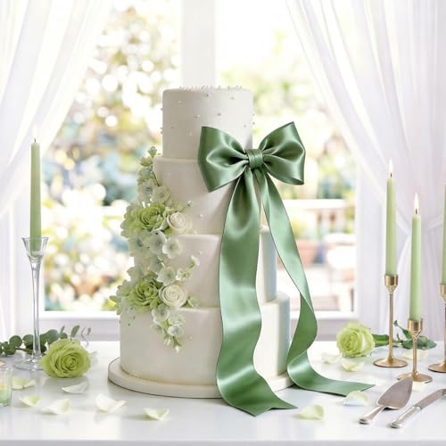 Sage Green Satin Ribbon 4 Inch x 10 Yards Double Faced