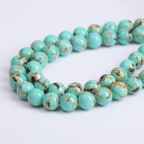 90pcs 4mm Turquoise Beads with Mother of Pearl Blue Howlite Shell Turquoises Stone Round Beads for Jewelry Making Bracelet (16 Count)
