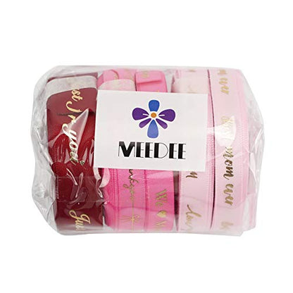 Pink Ribbon for Gift Wrapping Thank You Just for You Ribbon Mothers Day Gift Box Double Face Satin Assortment Thin Pink Satin Fabric (150 Foot)