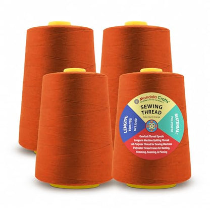 20S 2 Burnt Orange Polyester 4 Pack of Serger Threads Cones (24000 Foot)