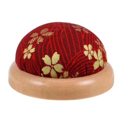 Pin Cushion Wooden Base Japanese Style Round Pincushion Needle Holder for Sewing Quilting Needlework DIY Crafts