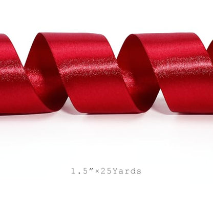 Bright Red Satin Ribbon 1.5 Inch 25 Yards