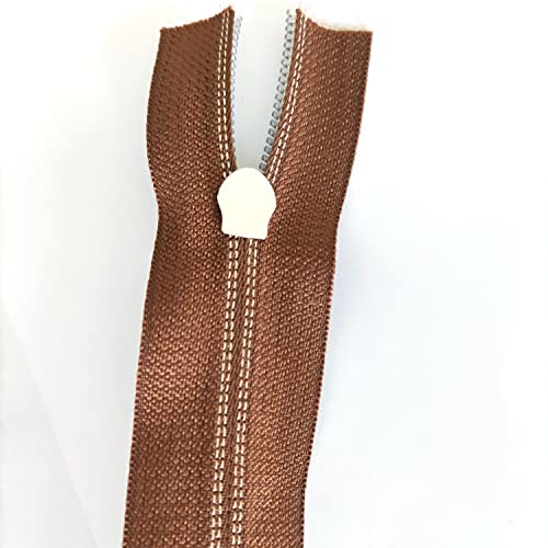 5 Metallic Silver Nylon Coil Zippers by the Yard Bulk 10 Yards Brown Zipper Tape with 25pcs Silver Sliders for DIY Sewing Tailor Craft Bag