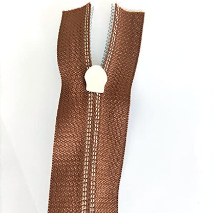 5 Metallic Silver Nylon Coil Zippers by the Yard Bulk 10 Yards Brown Zipper Tape with 25pcs Silver Sliders for DIY Sewing Tailor Craft Bag