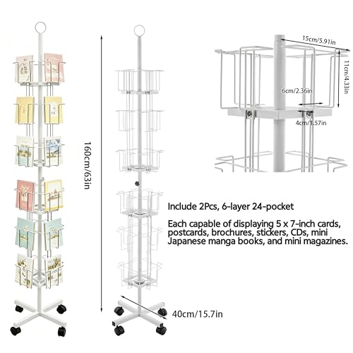2Pcs 24 Pockets Rolling Postcard Card CD Rack Brochures Display Stand (2 Count)