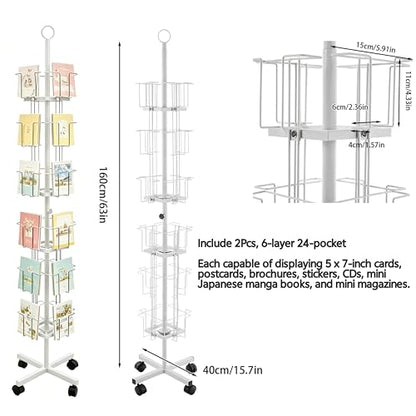 2Pcs 24 Pockets Rolling Postcard Card CD Rack Brochures Display Stand (2 Count)
