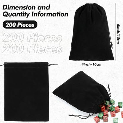 200 Pcs Black Velvet Drawstring Bags (200 Count)